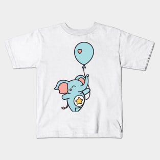 Baby Blue Elephant Holding Balloon Kids T-Shirt